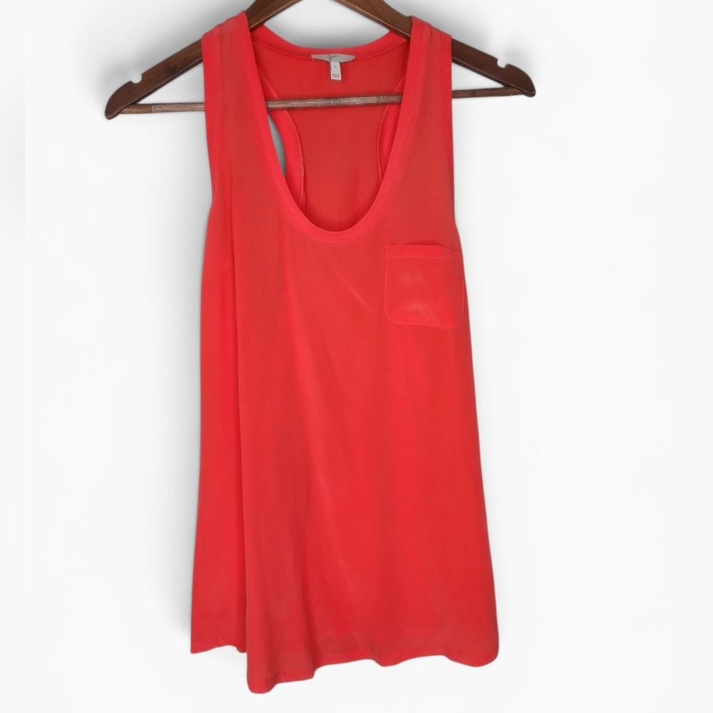 Joie Alicia Racerback Scoop Neck Silk Tank Top in Spicy Orange Size S